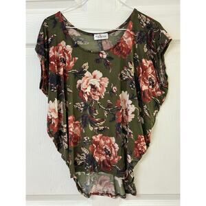 The ZigZag Stripe Olive Green Floral Batwing Sleeve Top | Size S/CH